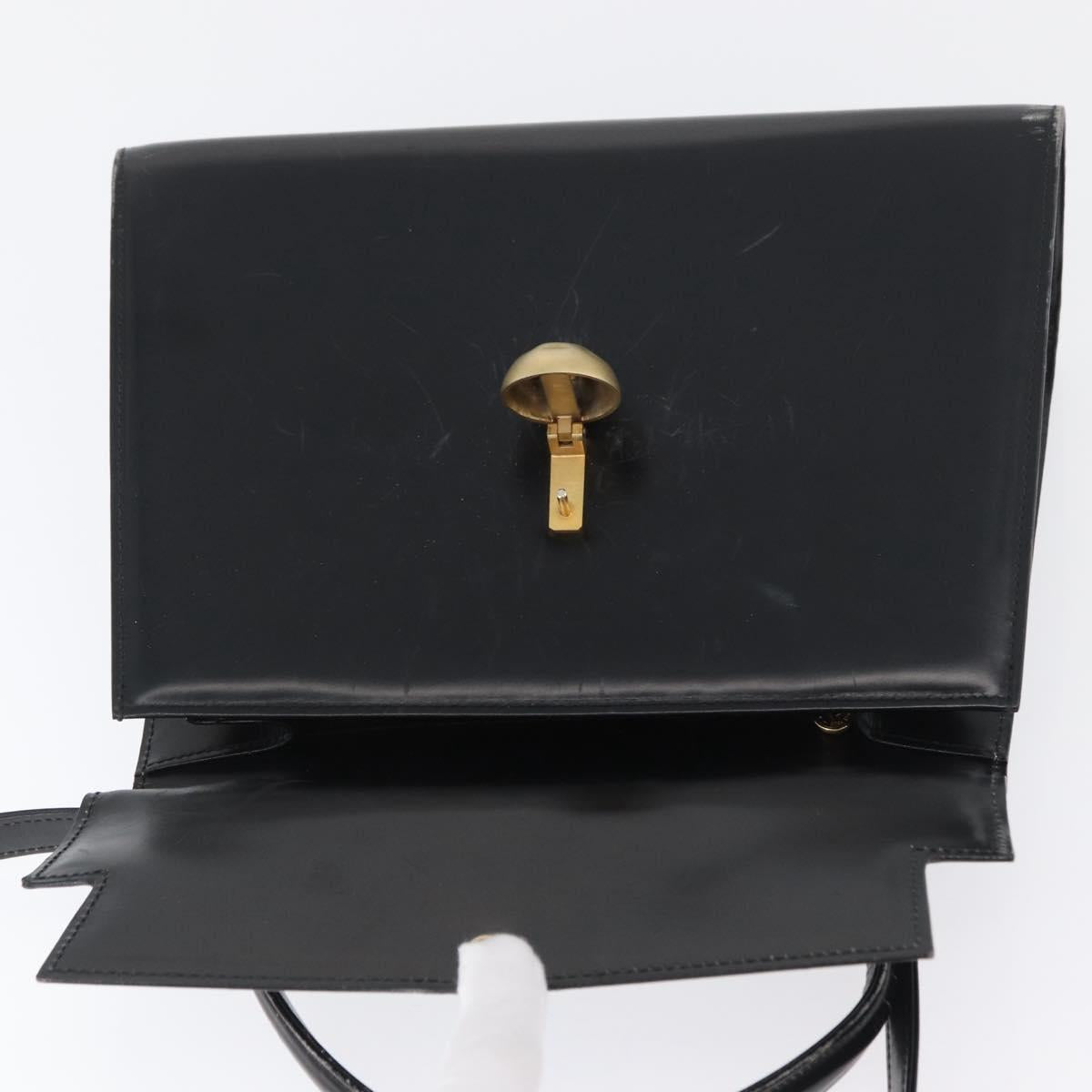 FENDI Hand Bag Leather 2way Black Gold Auth 174607