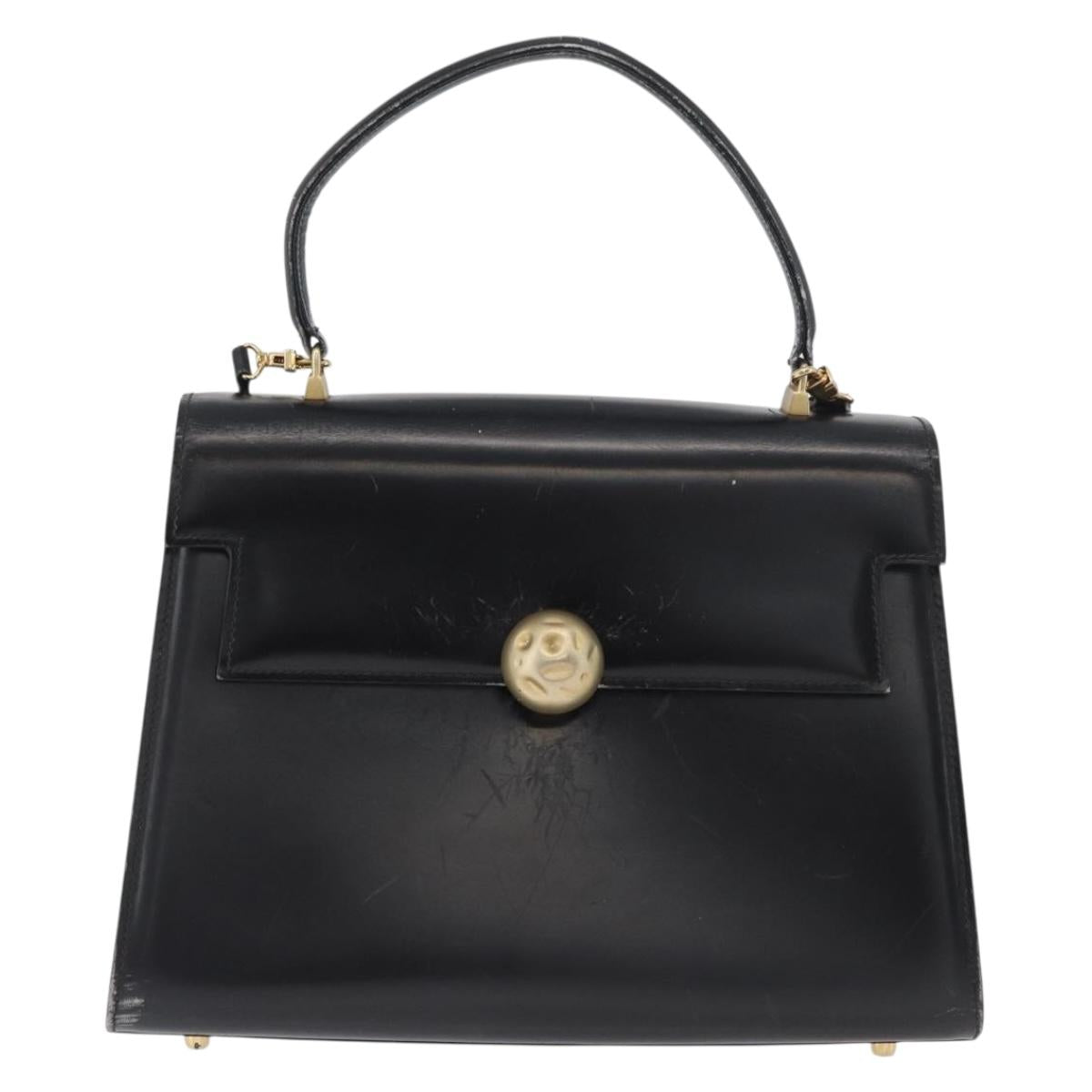 FENDI Hand Bag Leather 2way Black Gold Auth 174607