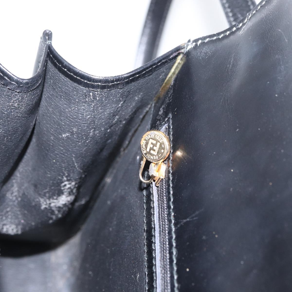 FENDI Hand Bag Leather 2way Black Gold Auth 174607