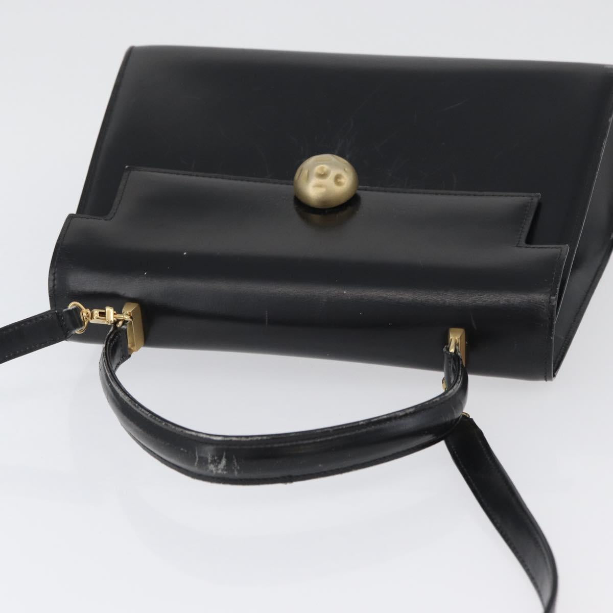 FENDI Hand Bag Leather 2way Black Gold Auth 174607
