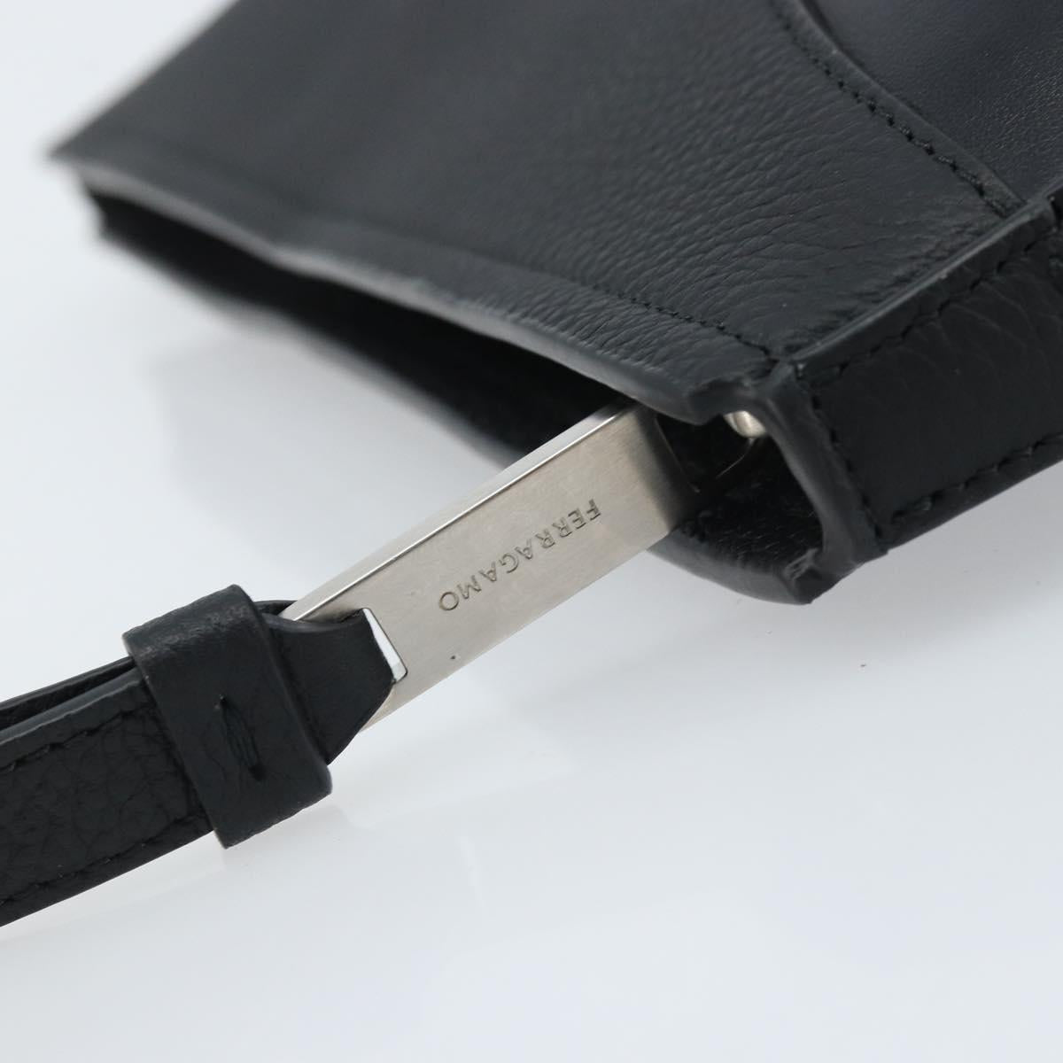 Salvatore Ferragamo Clutch Bag Leather Black Silver Auth 174608