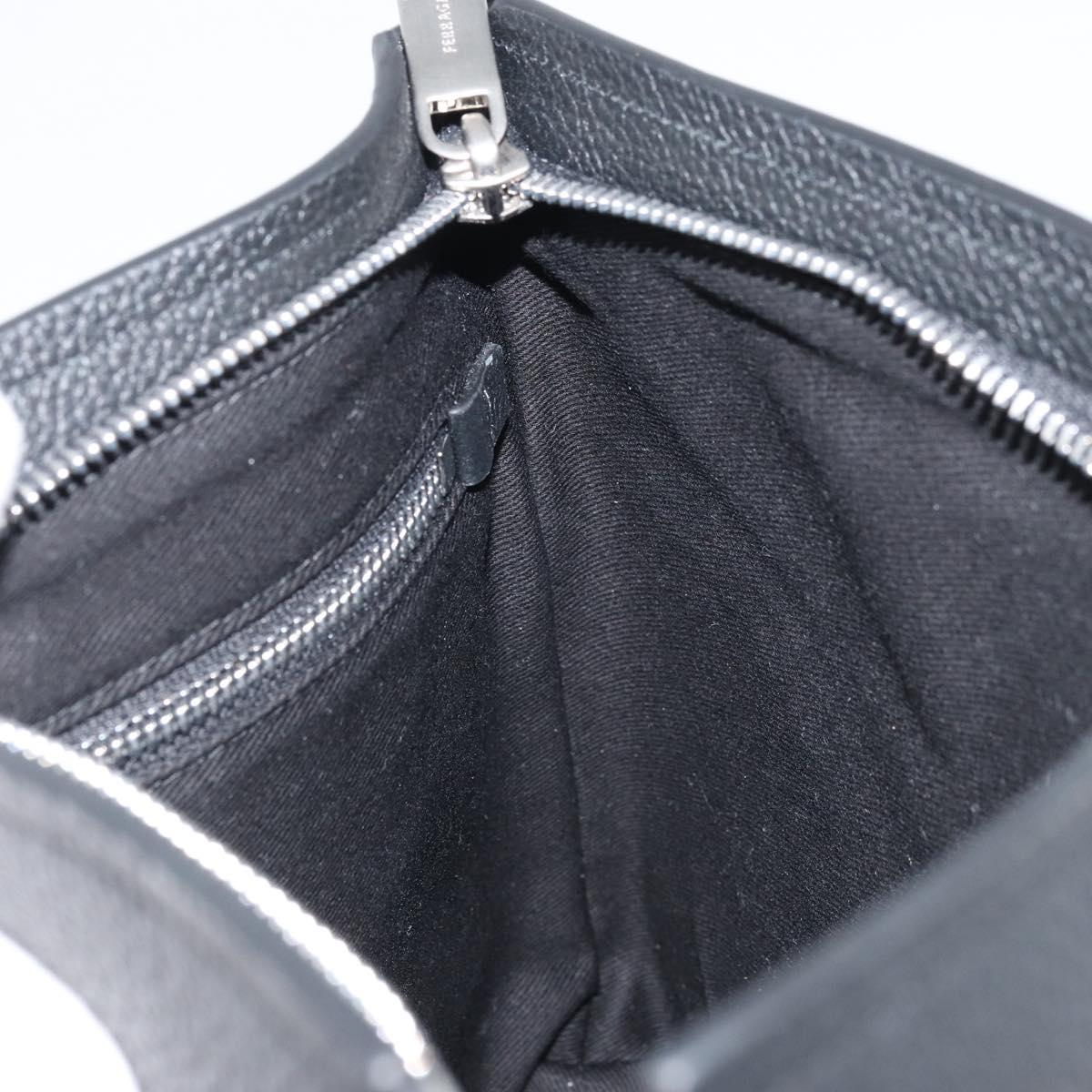 Salvatore Ferragamo Clutch Bag Leather Black Silver Auth 174608