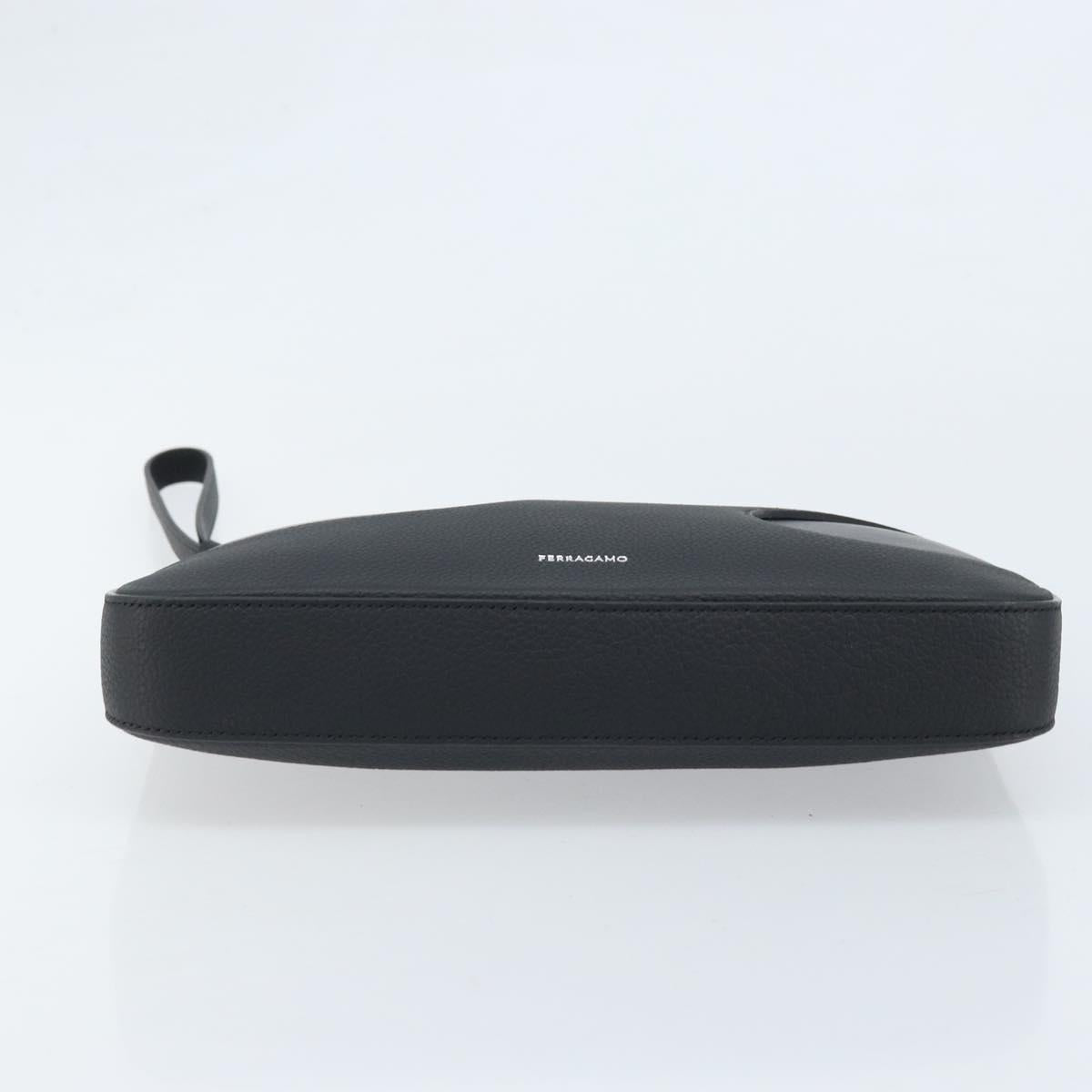 Salvatore Ferragamo Clutch Bag Leather Black Silver Auth 174608