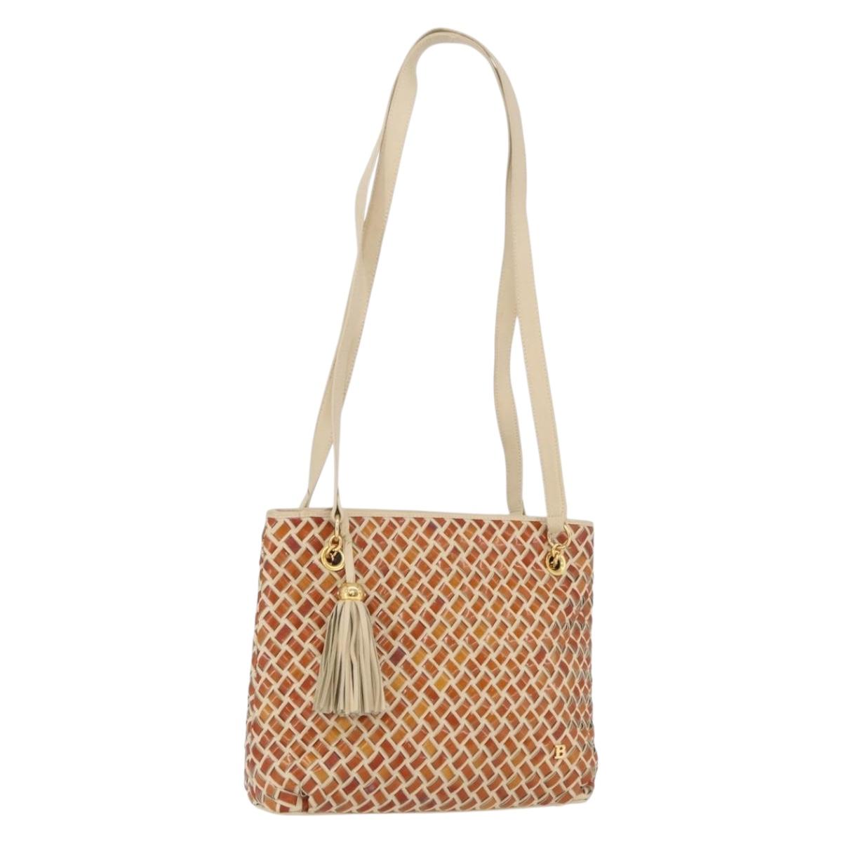 BALLY Tote Bag Leather Beige Brown gold Auth 174609