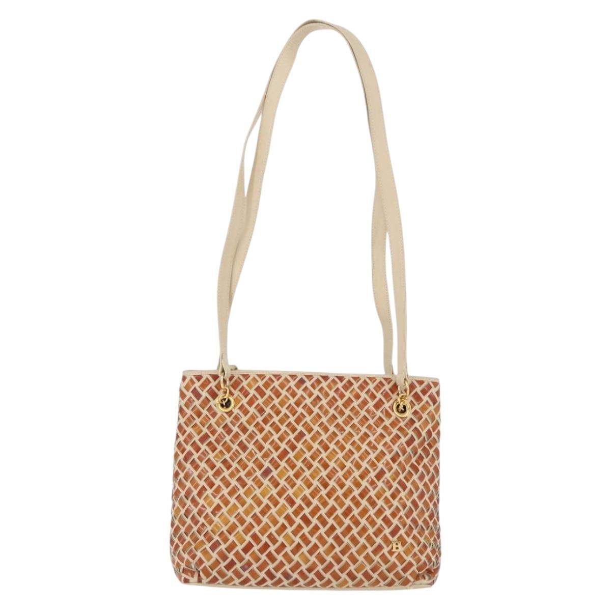 BALLY Tote Bag Leather Beige Brown gold Auth 174609