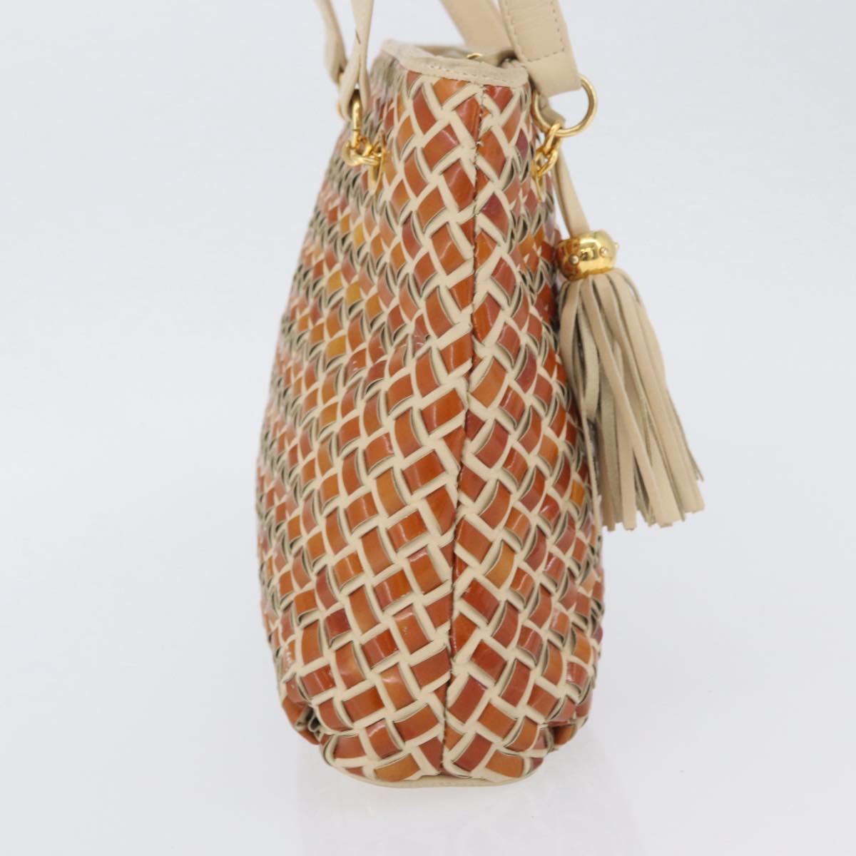 BALLY Tote Bag Leather Beige Brown gold Auth 174609