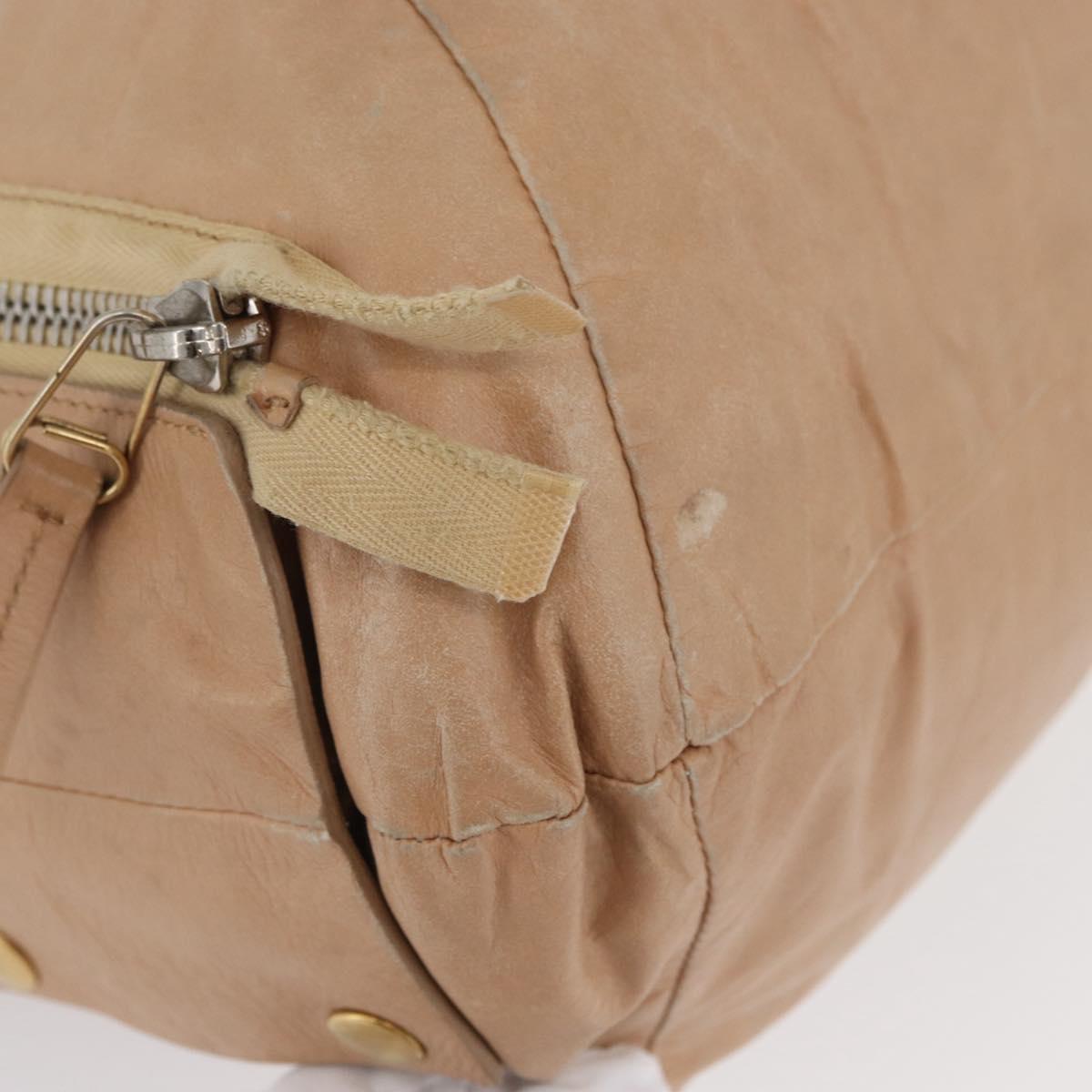 CELINE Hand Bag Leather Beige Gold Auth 174610