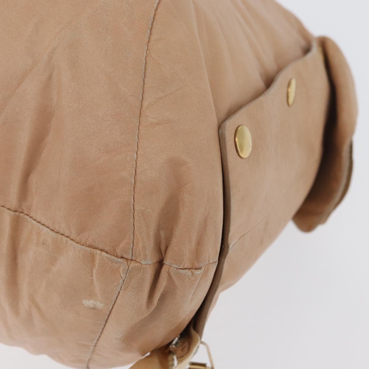 CELINE Hand Bag Leather Beige Gold Auth 174610