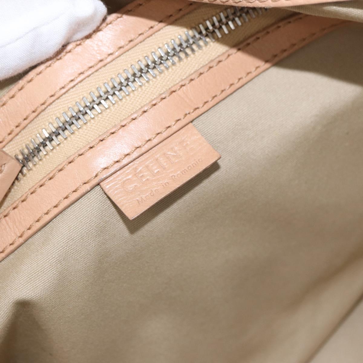CELINE Hand Bag Leather Beige Gold Auth 174610