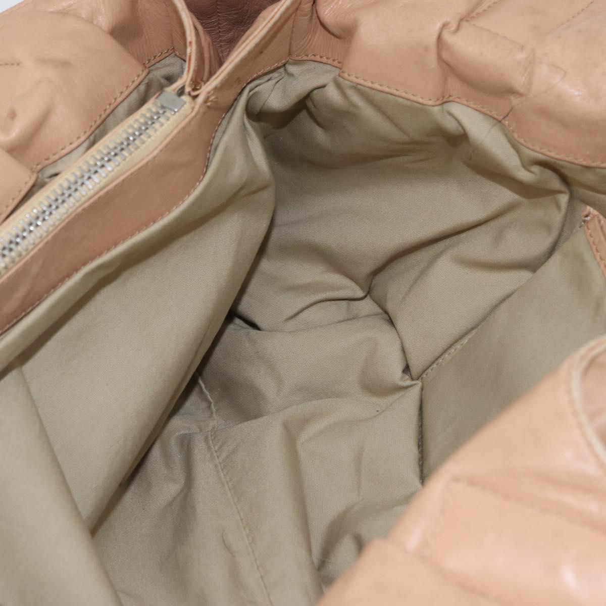 CELINE Hand Bag Leather Beige Gold Auth 174610