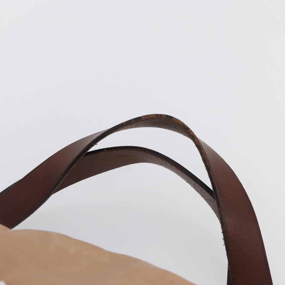 CELINE Hand Bag Leather Beige Gold Auth 174610