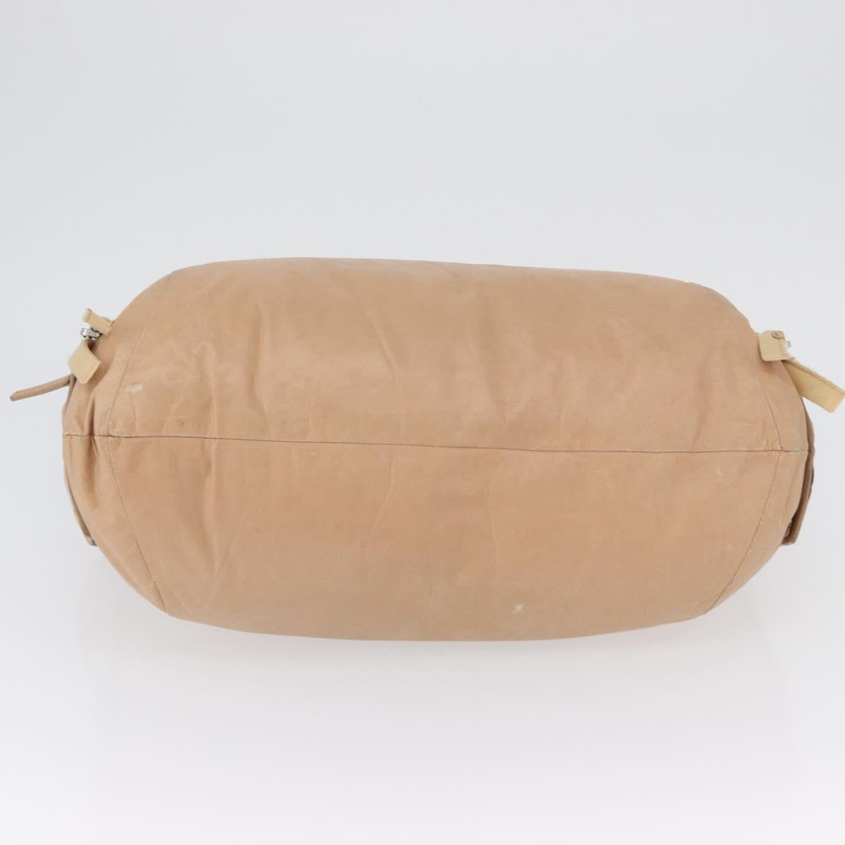 CELINE Hand Bag Leather Beige Gold Auth 174610