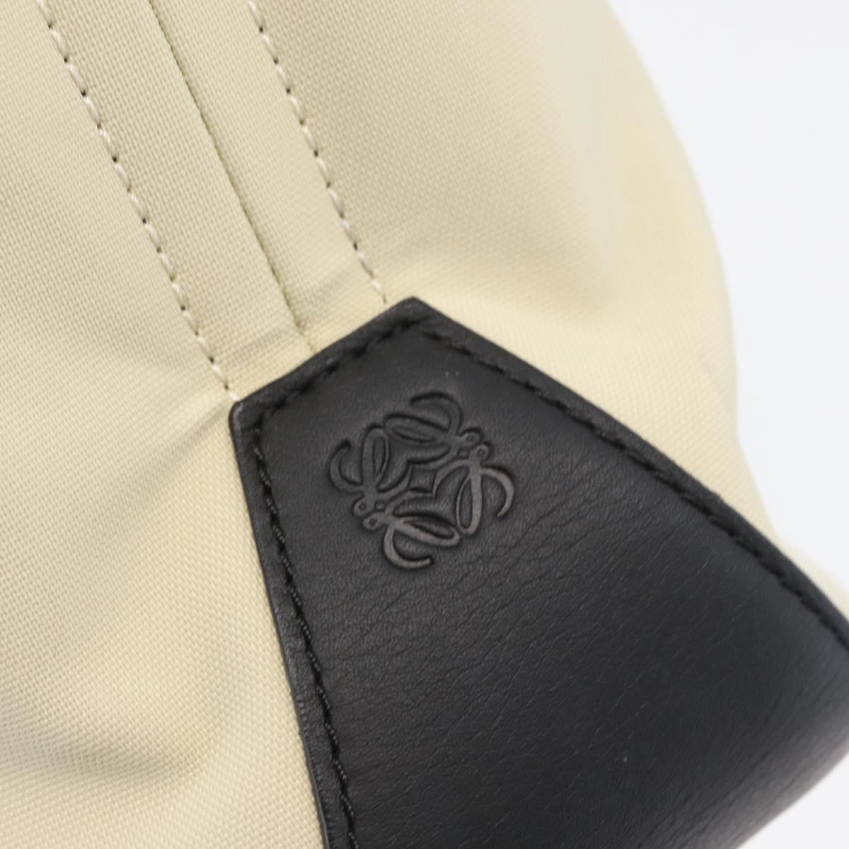LOEWE Hand Bag Canvas Leather Beige Gold Auth 174611