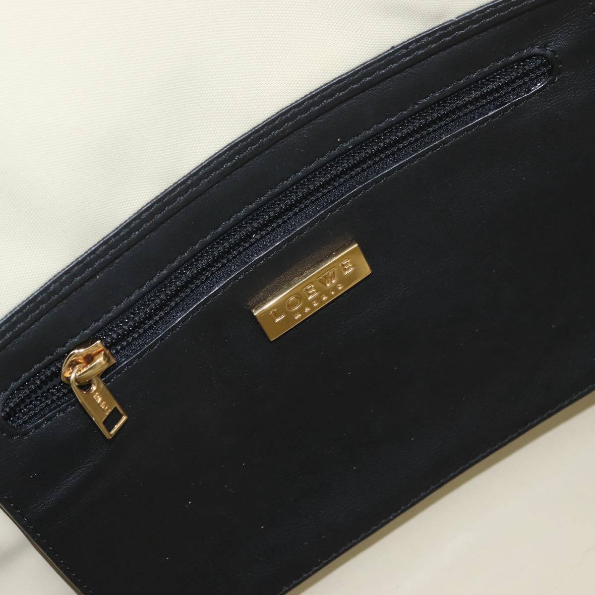 LOEWE Hand Bag Canvas Leather Beige Gold Auth 174611