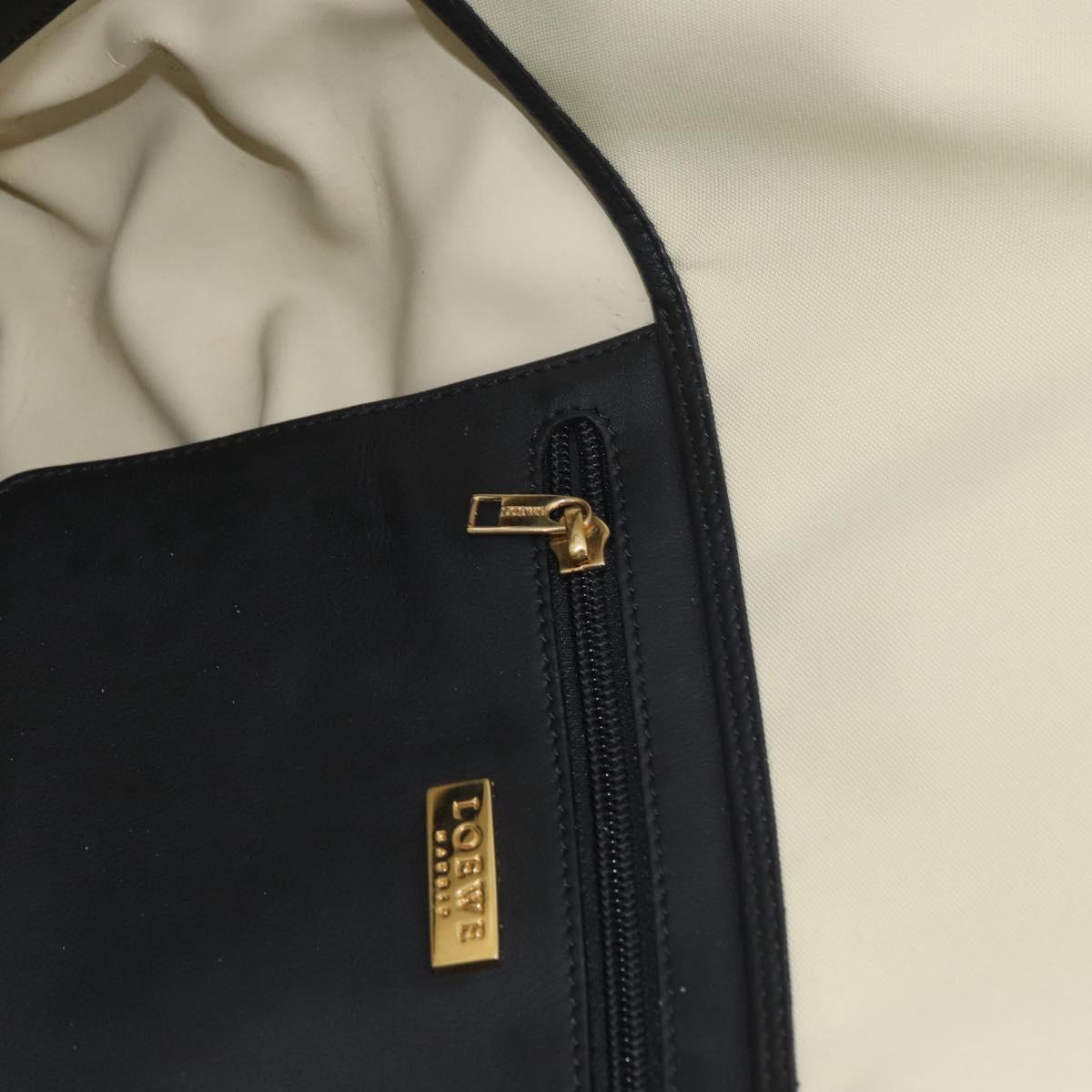 LOEWE Hand Bag Canvas Leather Beige Gold Auth 174611