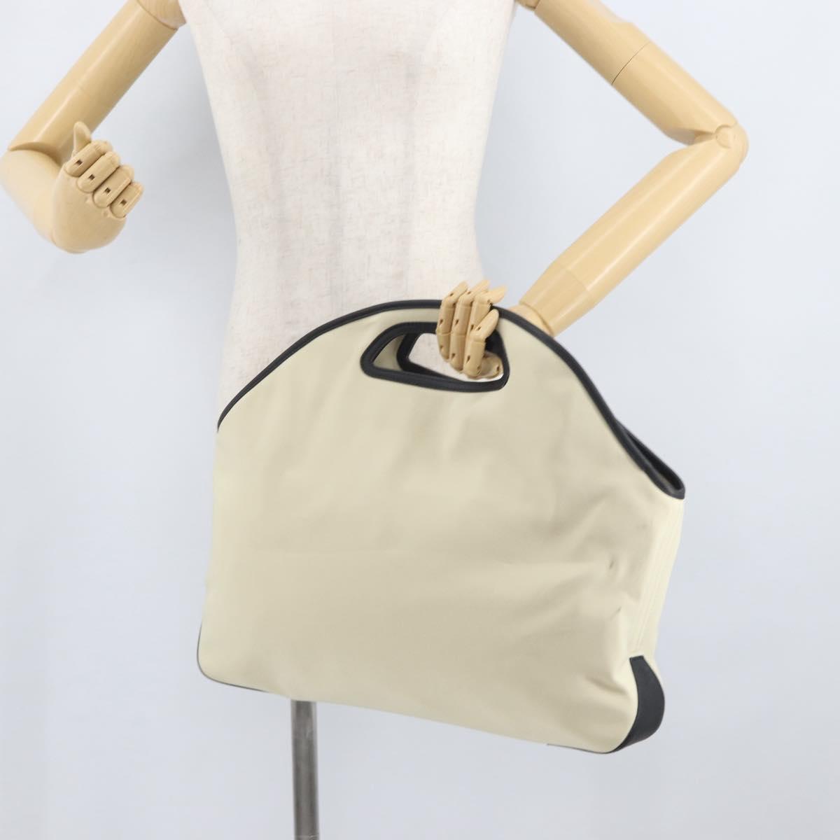 LOEWE Hand Bag Canvas Leather Beige Gold Auth 174611