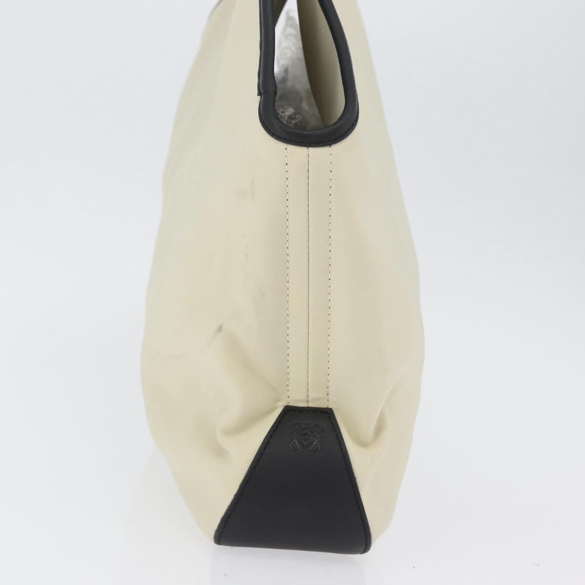 LOEWE Hand Bag Canvas Leather Beige Gold Auth 174611