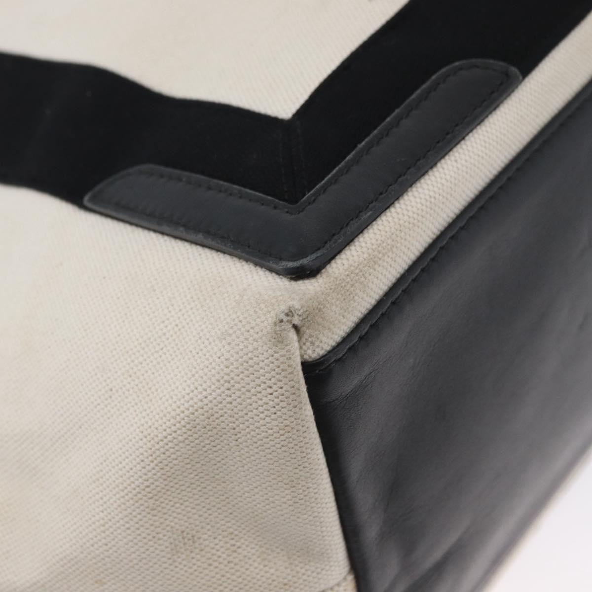 BALENCIAGA Cabas Tote Bag Canvas Leather Beige Black Silver 339933 Auth 174612