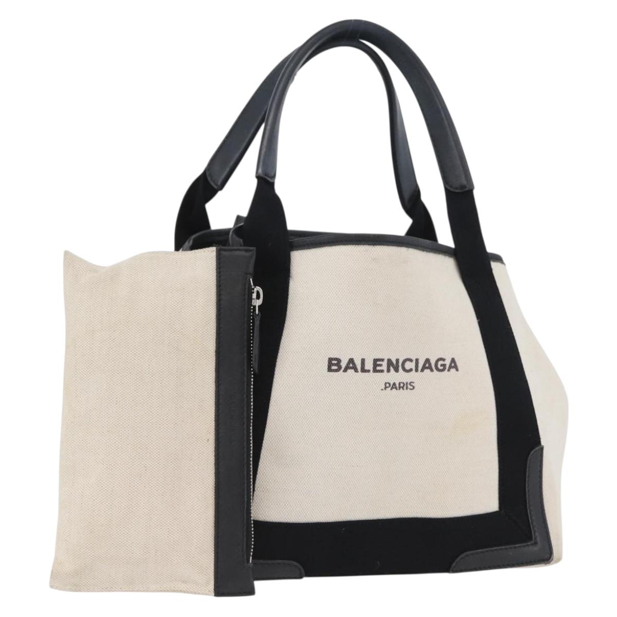 BALENCIAGA Cabas Tote Bag Canvas Leather Beige Black Silver 339933 Auth 174612