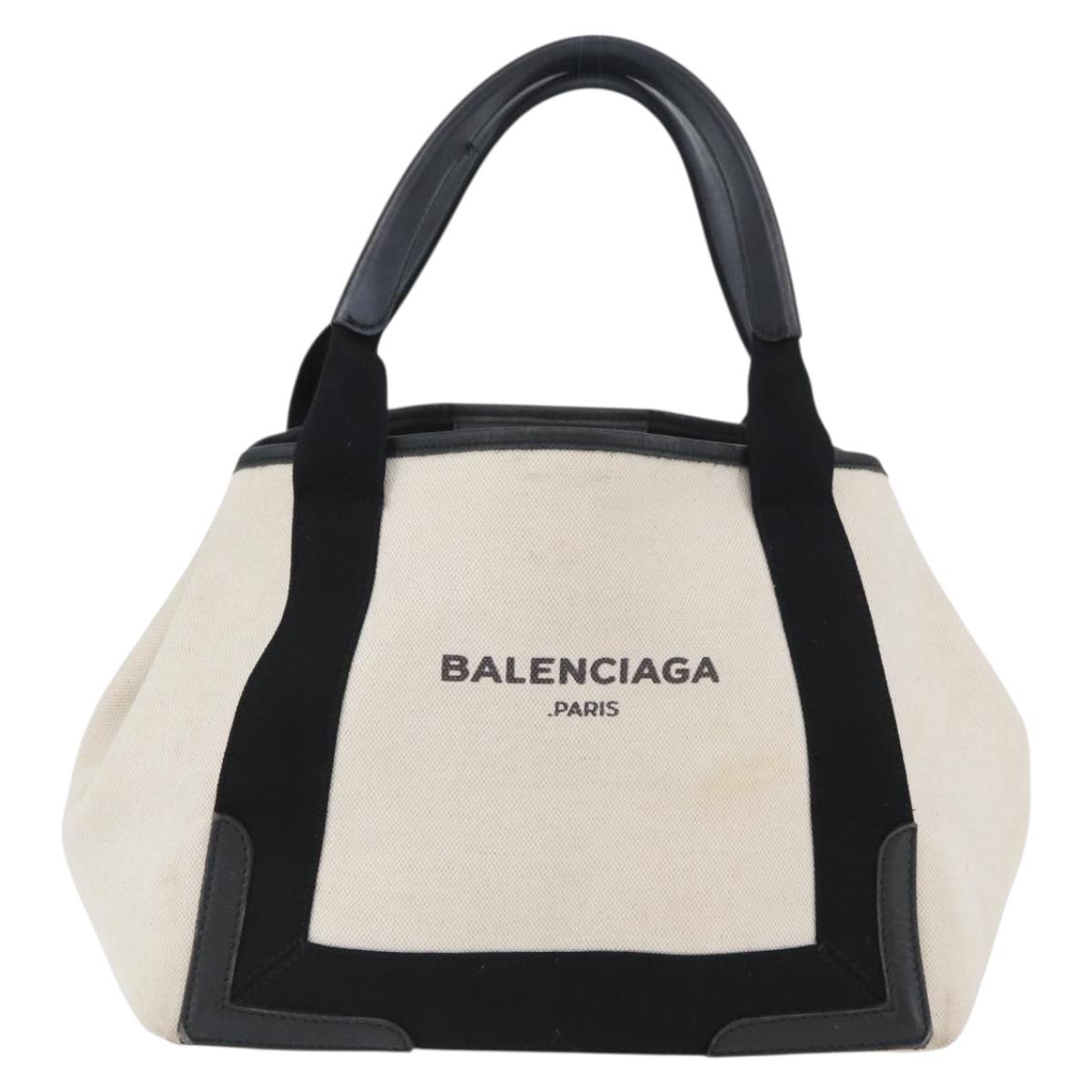 BALENCIAGA Cabas Tote Bag Canvas Leather Beige Black Silver 339933 Auth 174612