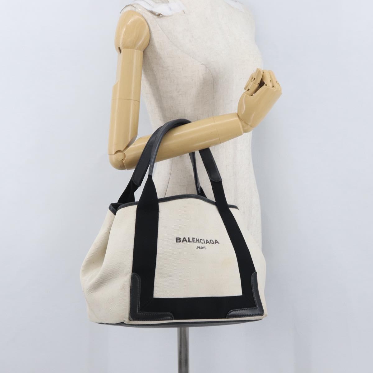 BALENCIAGA Cabas Tote Bag Canvas Leather Beige Black Silver 339933 Auth 174612