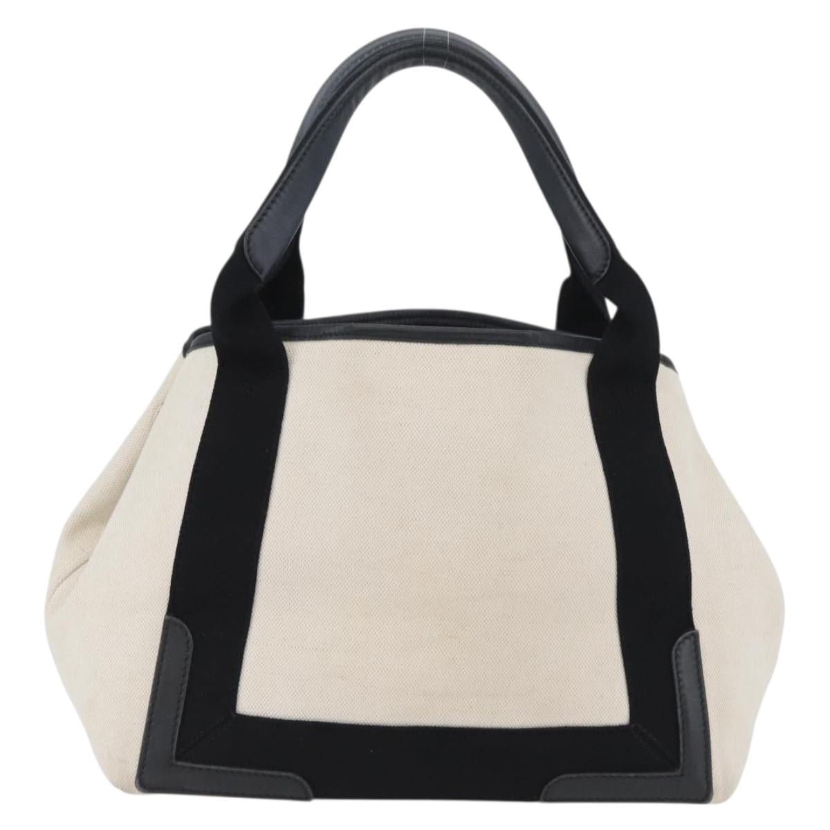 BALENCIAGA Cabas Tote Bag Canvas Leather Beige Black Silver 339933 Auth 174612