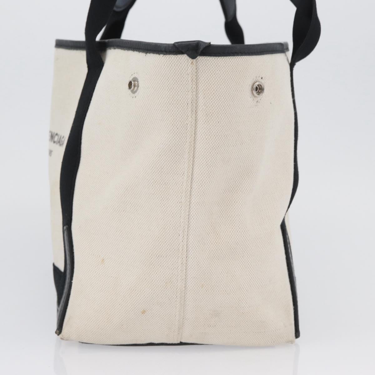 BALENCIAGA Cabas Tote Bag Canvas Leather Beige Black Silver 339933 Auth 174612