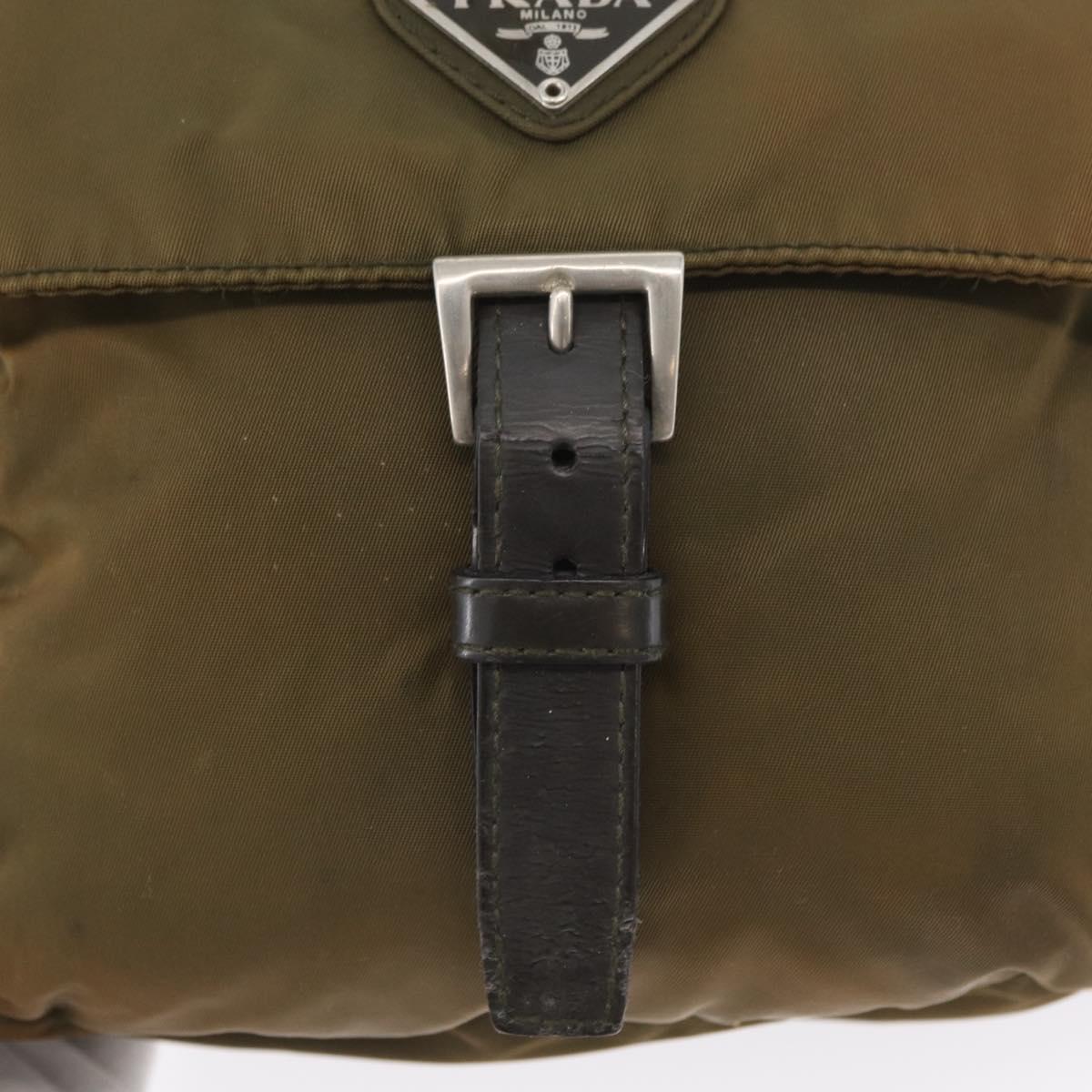 PRADA Shoulder Bag Nylon Khaki Silver Auth 174613