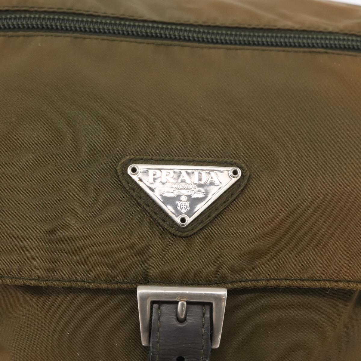 PRADA Shoulder Bag Nylon Khaki Silver Auth 174613