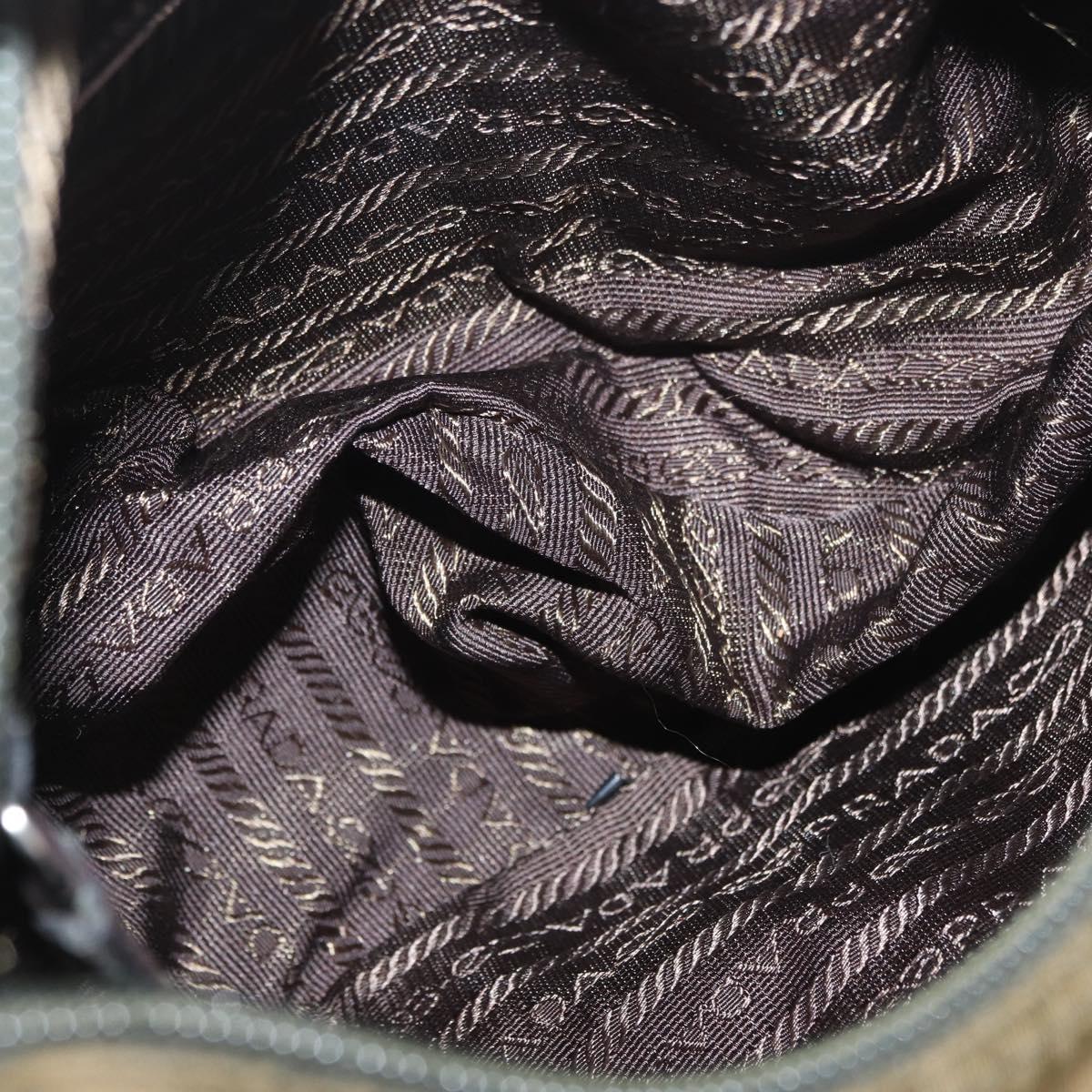 PRADA Shoulder Bag Nylon Khaki Silver Auth 174613