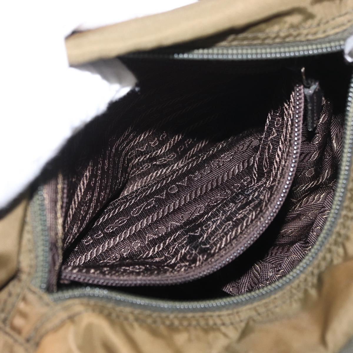 PRADA Shoulder Bag Nylon Khaki Silver Auth 174613