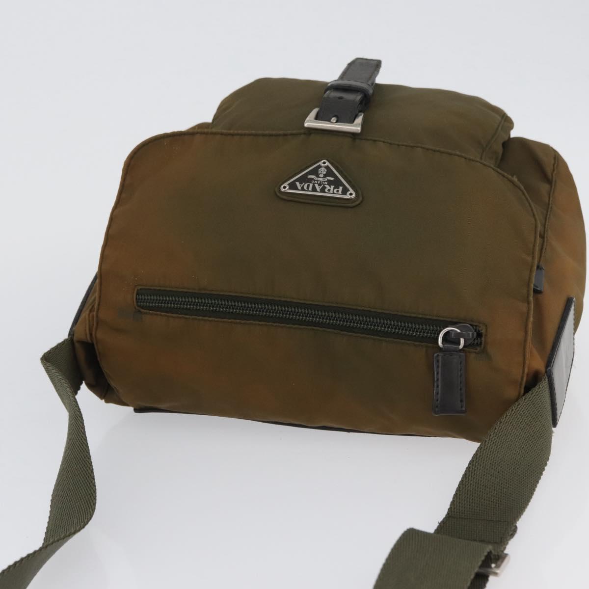 PRADA Shoulder Bag Nylon Khaki Silver Auth 174613
