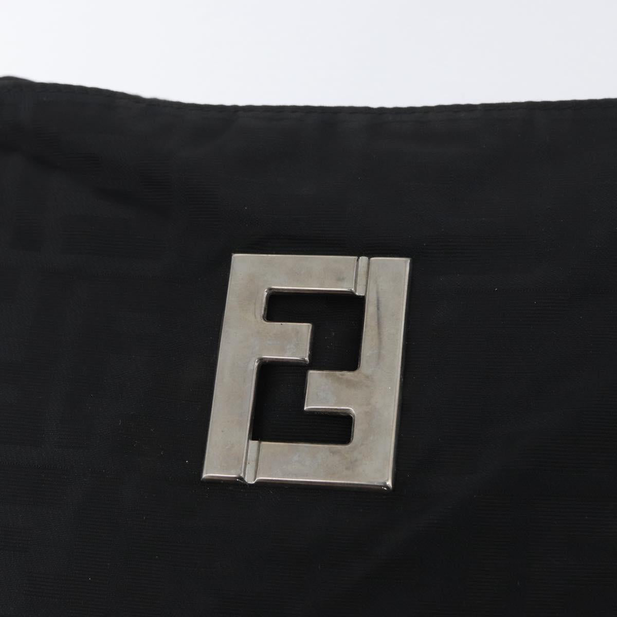 FENDI Zucca Canvas Shoulder Bag Black Gold Auth 174614