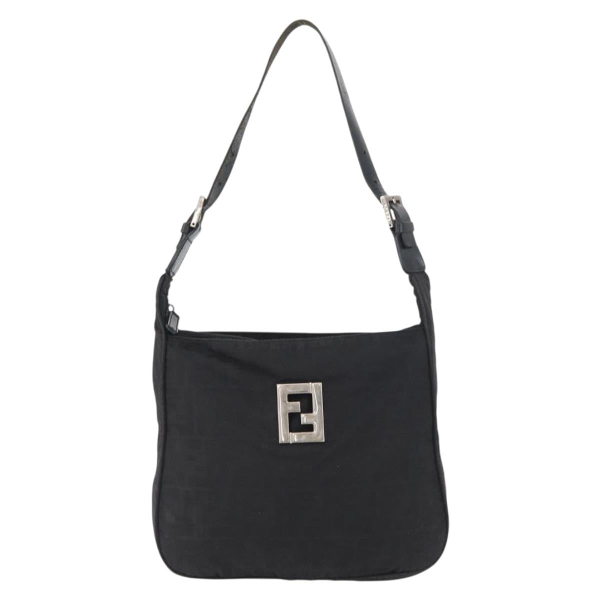 FENDI Zucca Canvas Shoulder Bag Black Gold Auth 174614