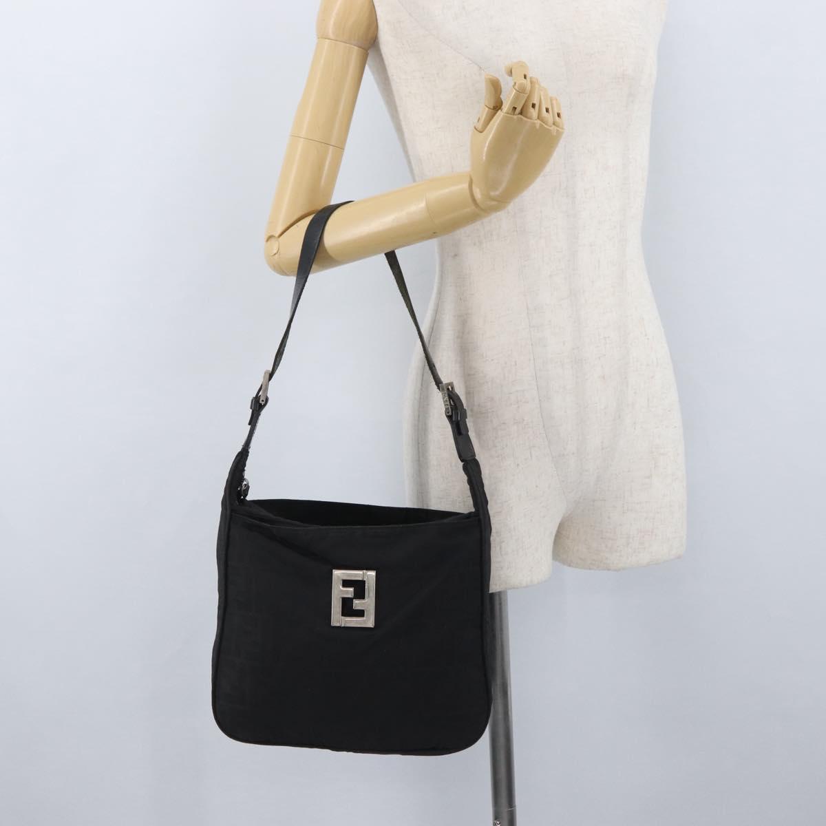 FENDI Zucca Canvas Shoulder Bag Black Gold Auth 174614