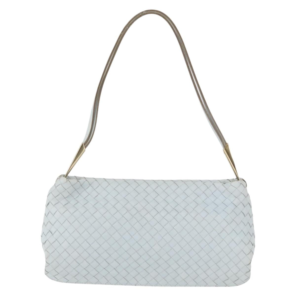 BOTTEGA VENETA INTRECCIATO Shoulder Bag Leather Light Blue Gold Auth 174615A