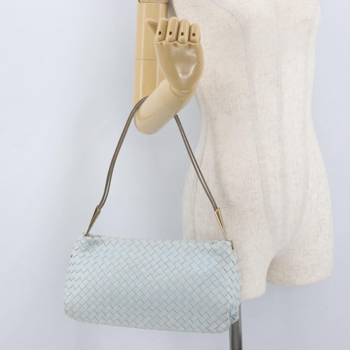 BOTTEGA VENETA INTRECCIATO Shoulder Bag Leather Light Blue Gold Auth 174615A