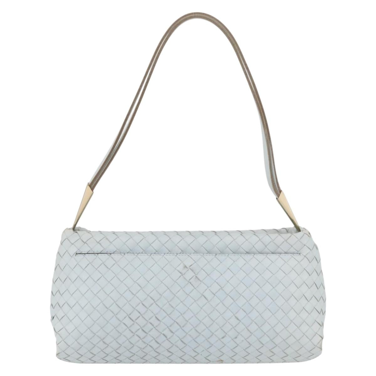 BOTTEGA VENETA INTRECCIATO Shoulder Bag Leather Light Blue Gold Auth 174615A
