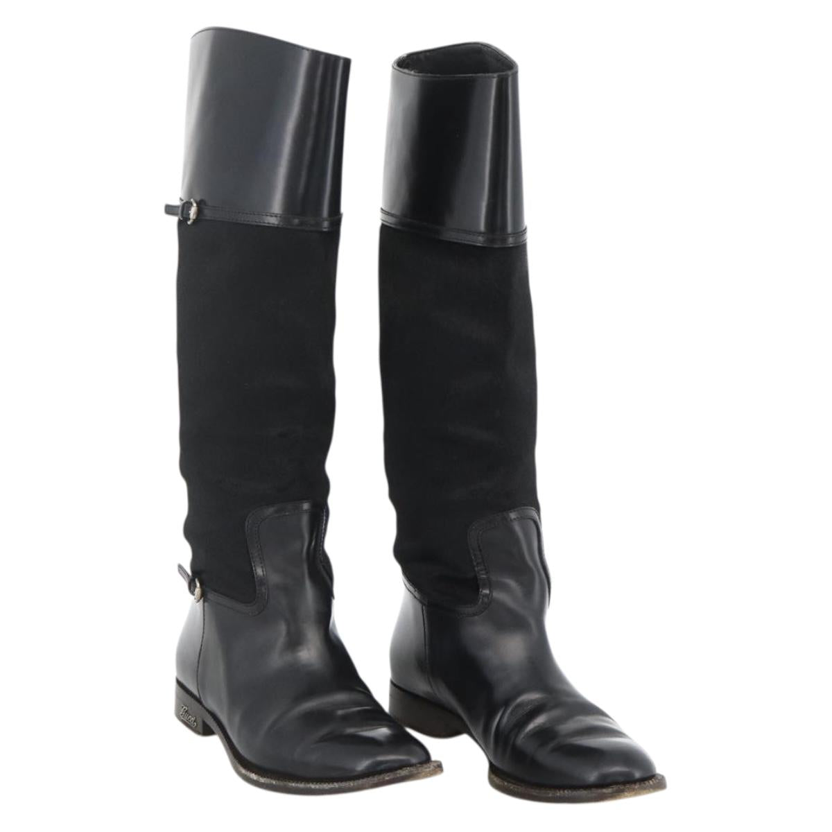 GUCCI Long Boots Unborn Calf Skin 34 1/2 C Black Auth 174616A