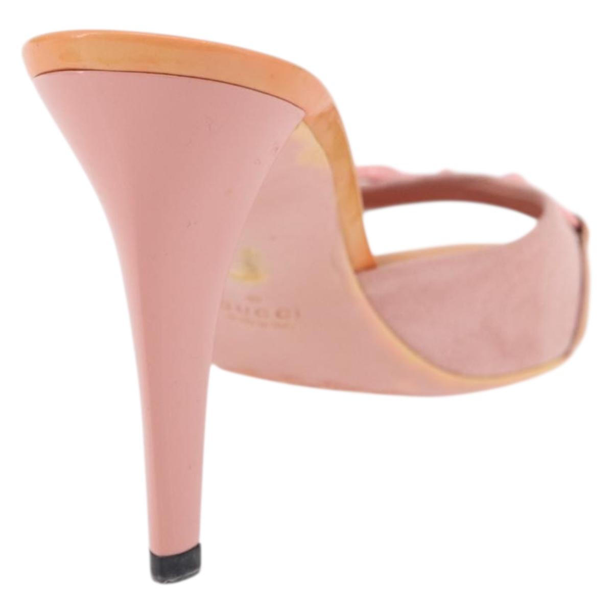 GUCCI Horsebit Heel Sandals Suede Pink Auth 174617A
