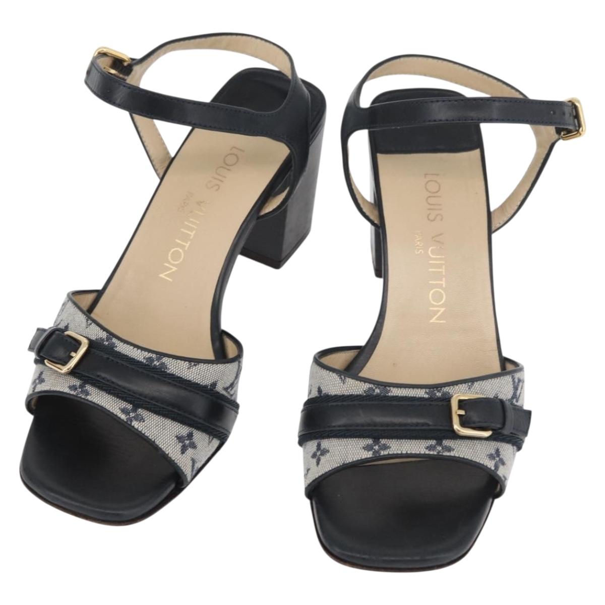 LOUIS VUITTON Monogram Mini Heels Sandals Sandals 34 1/2 Blue LV Auth 174619A