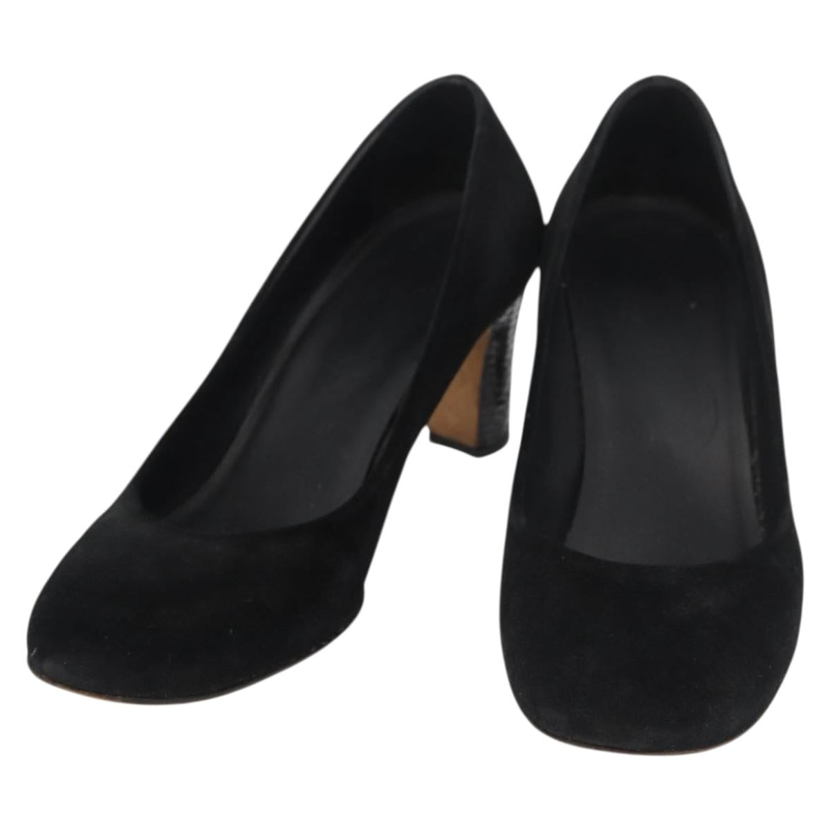 CHANEL Heel Pumps Suede 36 1/2 C Black CC Auth 174628A