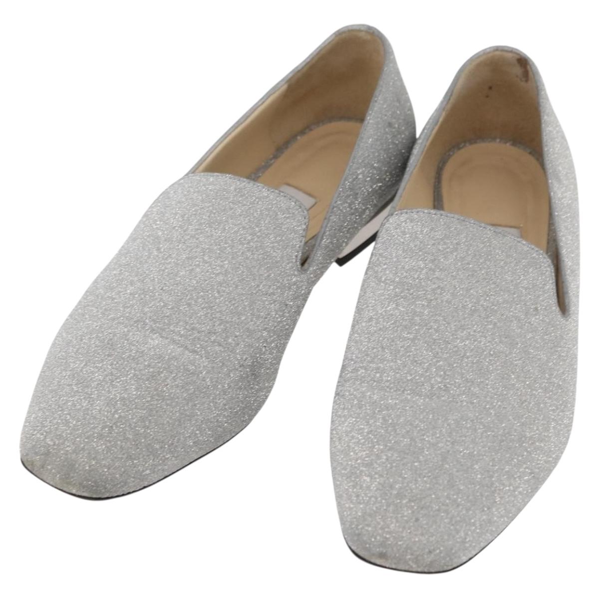Jimmy Choo Pumps Leather 34 1/2 Silver Auth 174629A