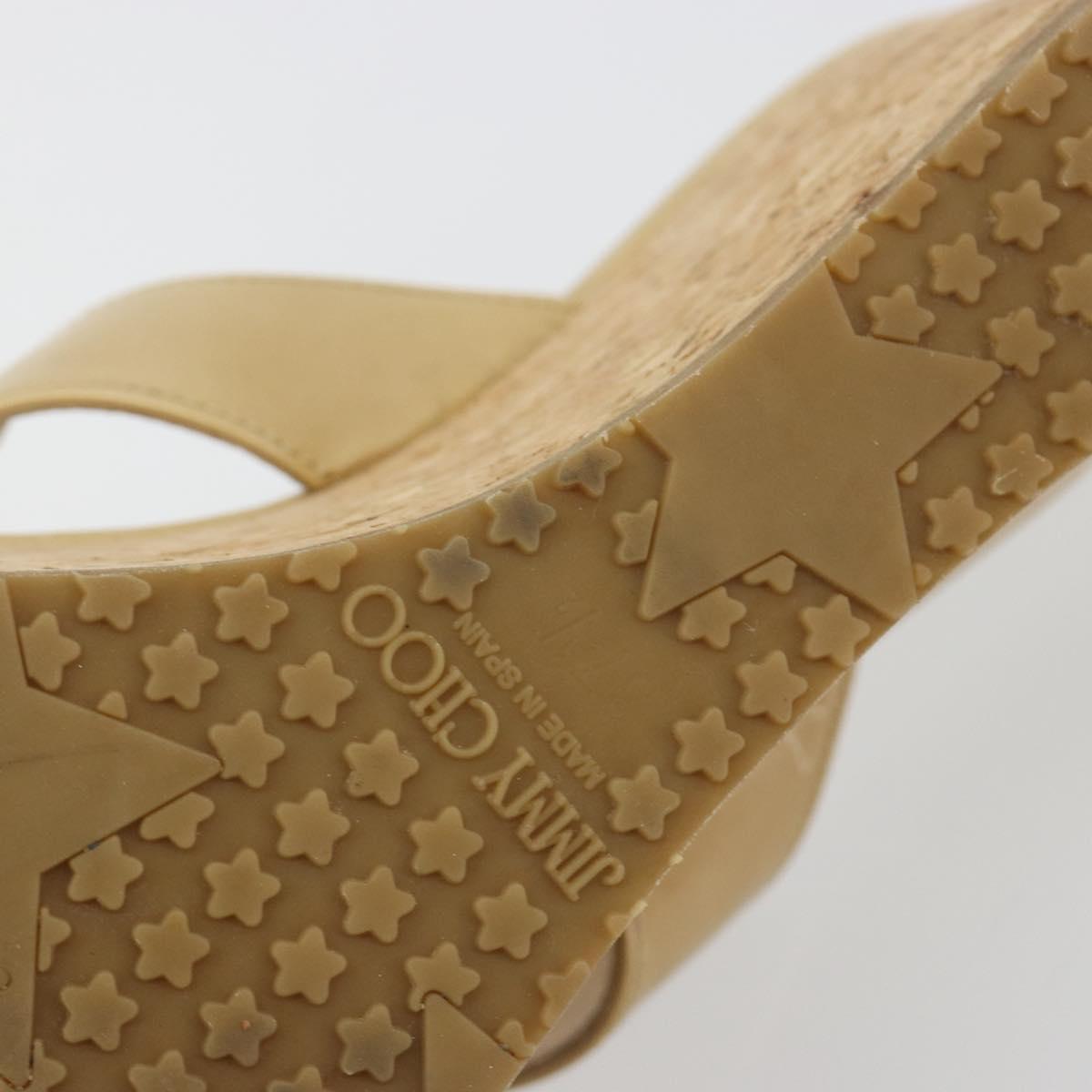 Jimmy Choo Cork Wedge Sandals Patent leather Beige Auth 174633A