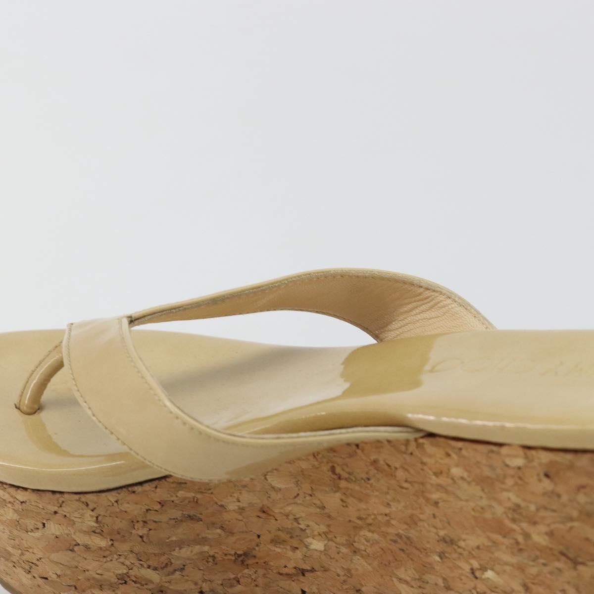 Jimmy Choo Cork Wedge Sandals Patent leather Beige Auth 174633A