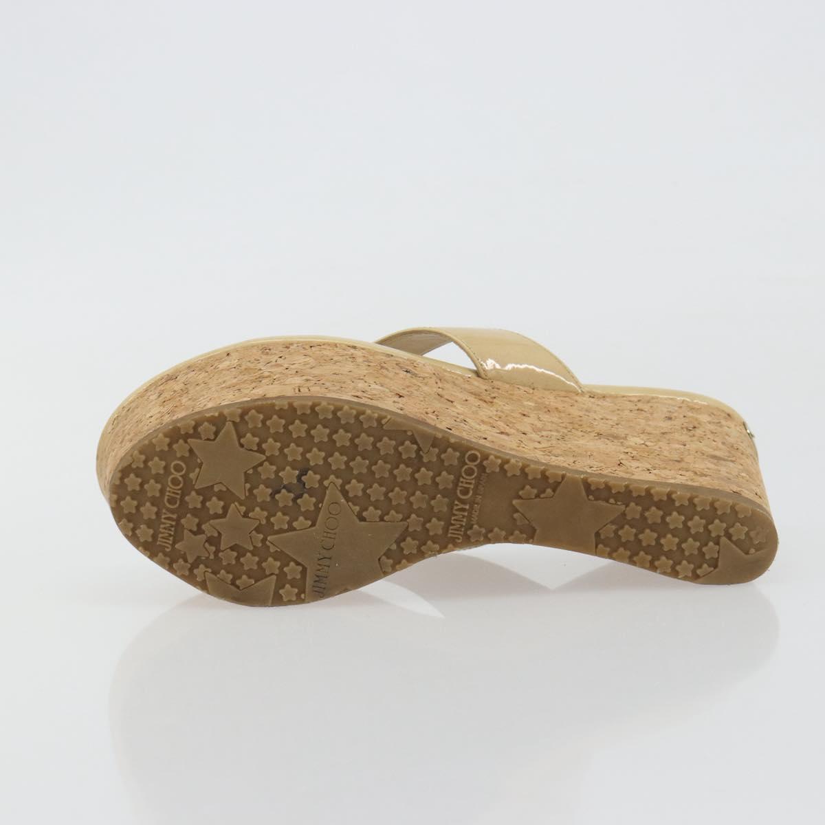 Jimmy Choo Cork Wedge Sandals Patent leather Beige Auth 174633A