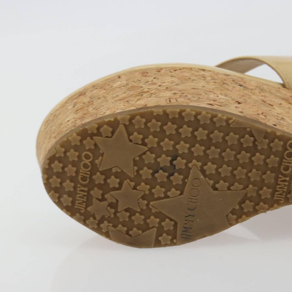 Jimmy Choo Cork Wedge Sandals Patent leather Beige Auth 174633A