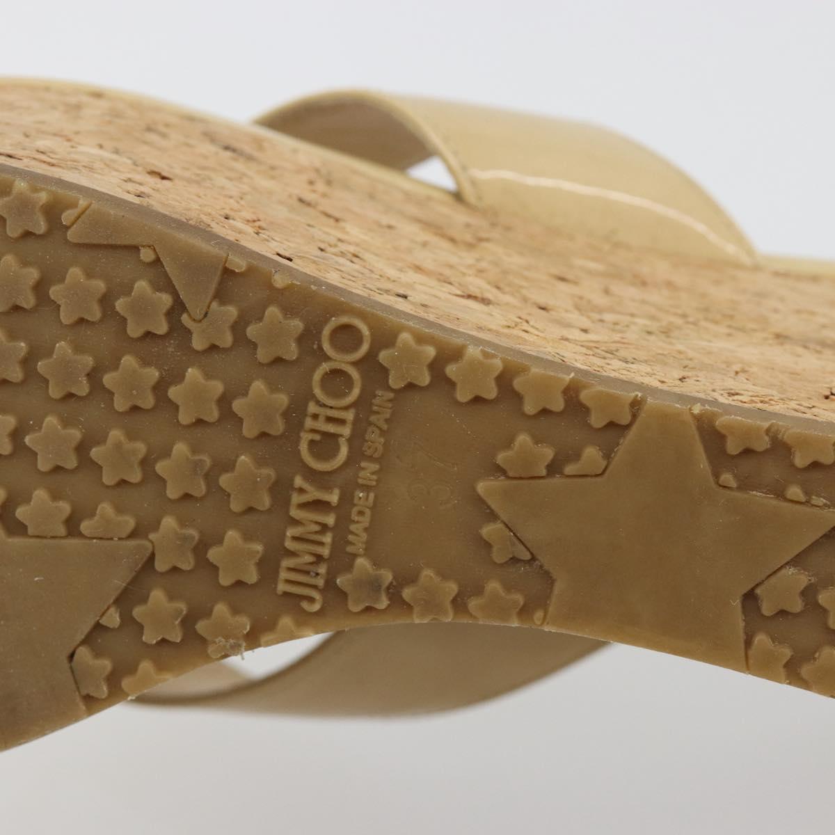 Jimmy Choo Cork Wedge Sandals Patent leather Beige Auth 174633A