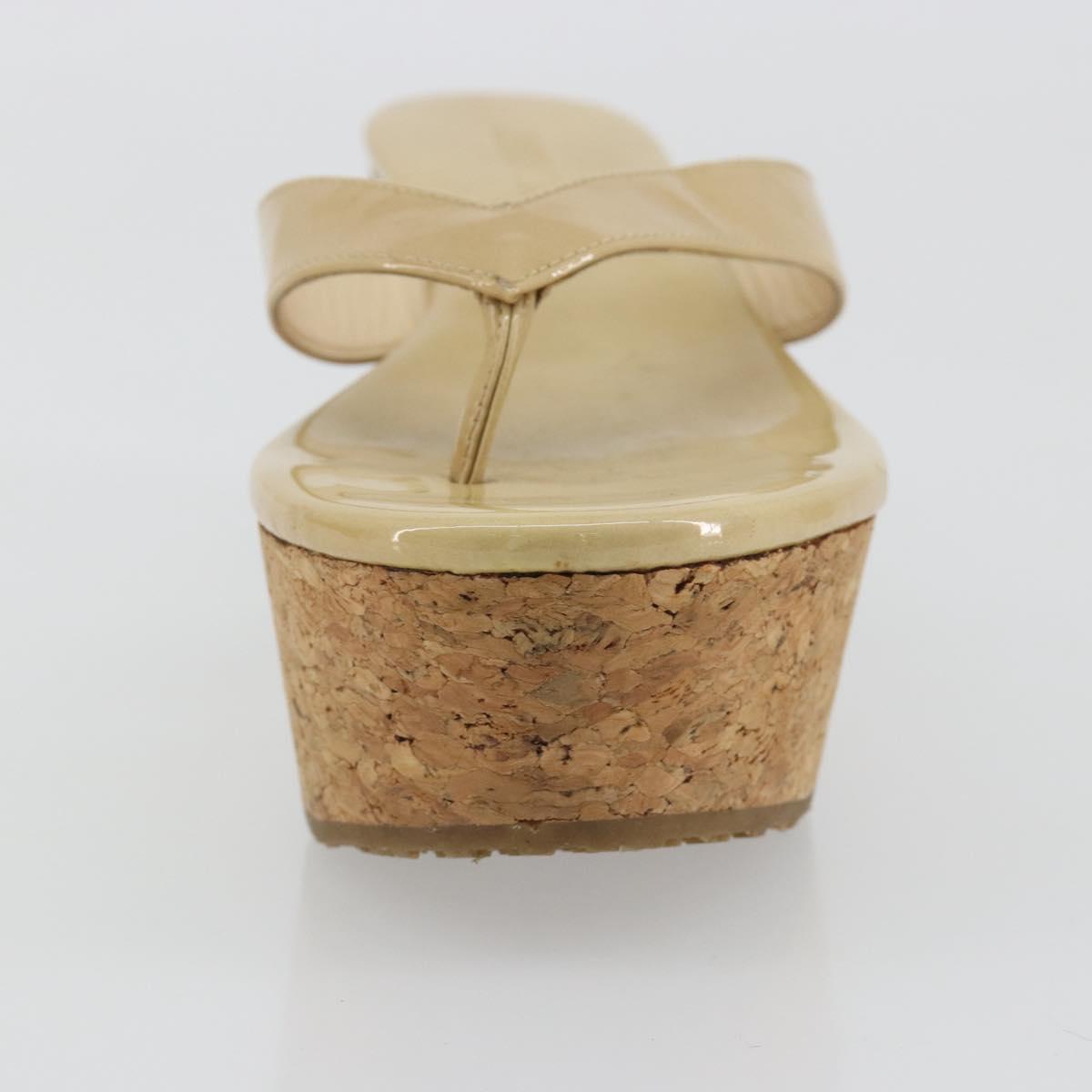 Jimmy Choo Cork Wedge Sandals Patent leather Beige Auth 174633A