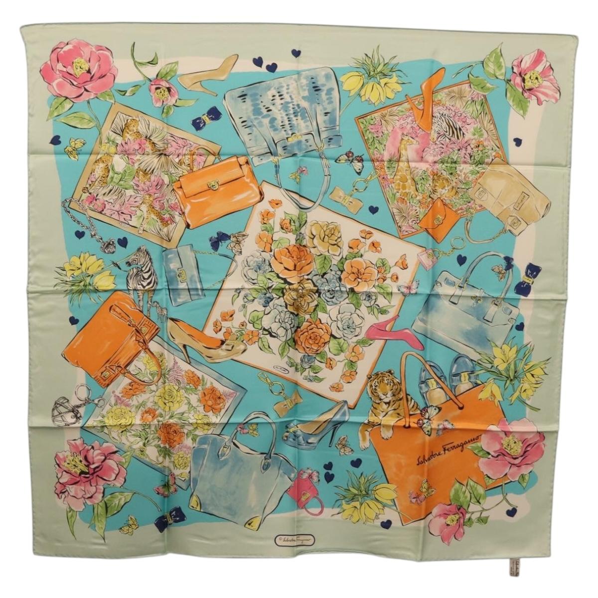 Salvatore Ferragamo Scarf Silk Light Blue Auth 174638A